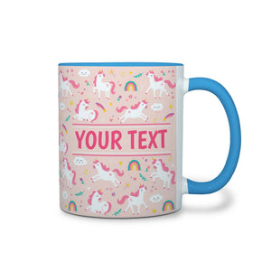 Personalized Light Blue Accent Mug - Unicorns - Pink - 11 Ounces