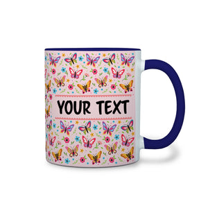 Personalized Navy Blue Accent Mug - Butterflies - 11 Ounces