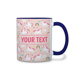 Personalized Navy Blue Accent Mug - Unicorns - Pink - 11 Ounces