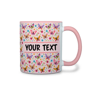 Personalized Pink Accent Mug - Butterflies - 11 Ounces