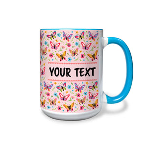 Personalized Light Blue Accent Mug - Butterflies - 15 Ounces