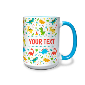 Personalized Light Blue Accent Mug - Dinosaurs - 15 Ounces
