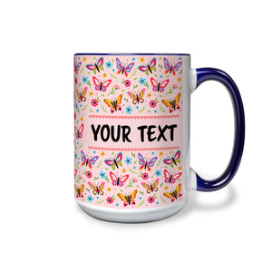 Personalized Navy Blue Accent Mug - Butterflies - 15 Ounces