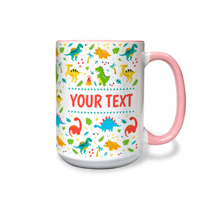 Personalized Pink Accent Mug - Dinosaurs - 15 Ounces