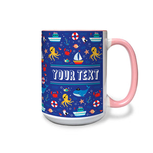 Personalized Pink Accent Mug - ButterNauticalflies - 15 Ounces