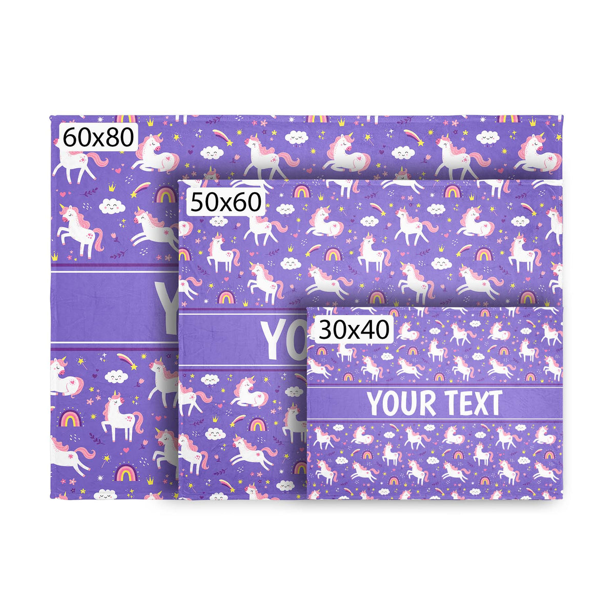 Personalized Blanket - Unicorns - Purple - All Sizes