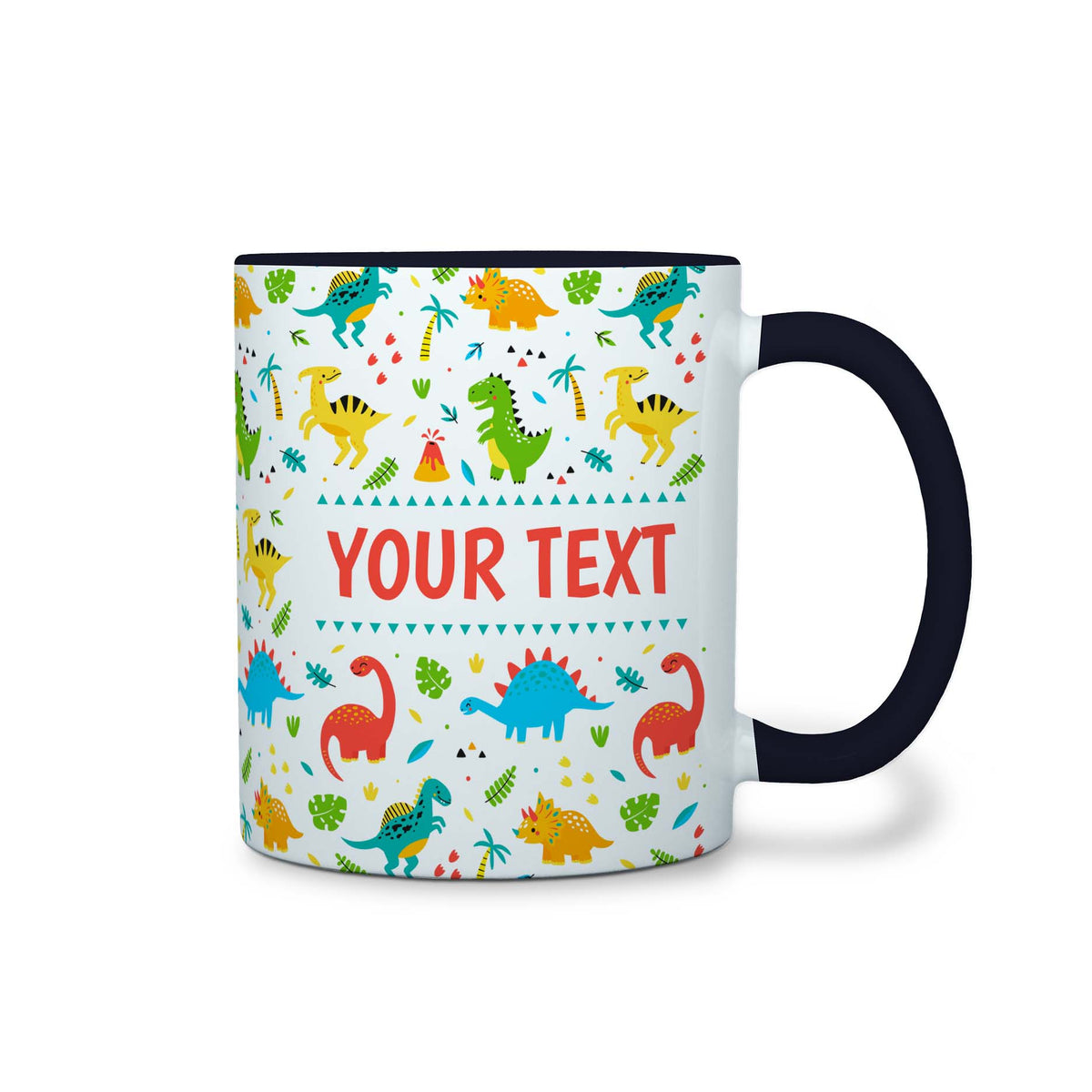 Personalized Black Accent Mug - Dinosaurs - 11 Ounces