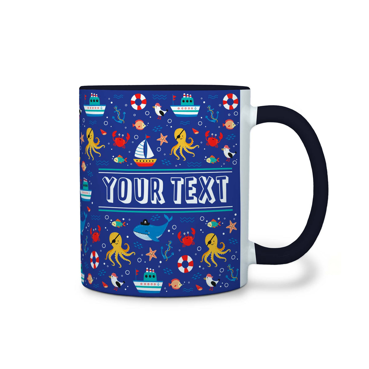 Personalized Black Accent Mug - Nautical - 11 Ounces