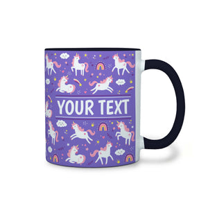 Personalized Black Accent Mug - Unicorns - Purple - 11 Ounces