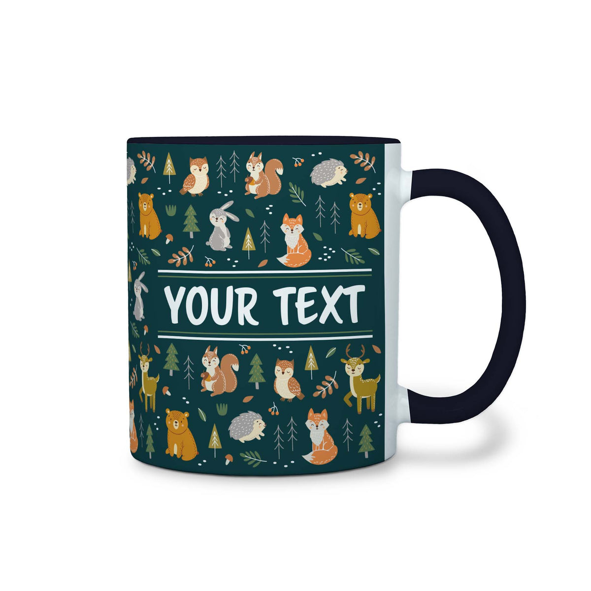 Personalized Black Accent Mug - Woodland Creatures - 11 Ounces