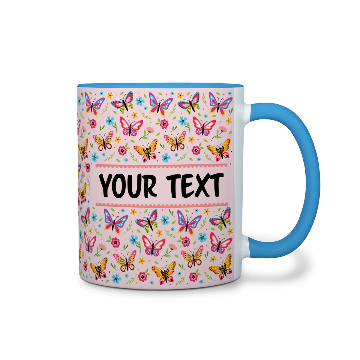 Personalized Light Blue Accent Mug - Butterflies - 11 Ounces