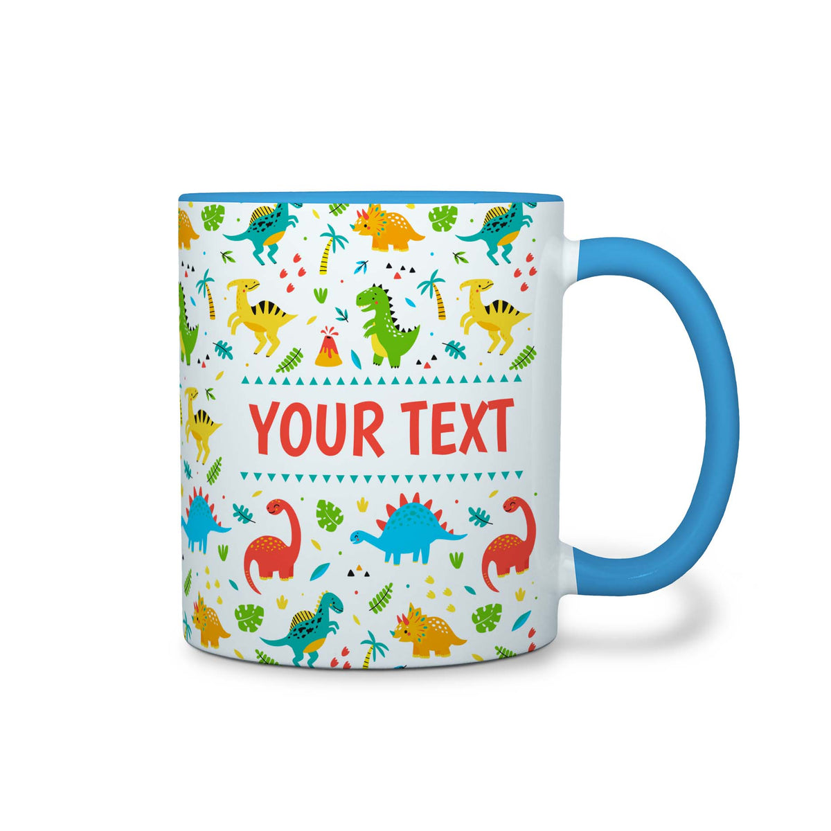 Personalized Light Blue Accent Mug - Dinosaurs - 11 Ounces