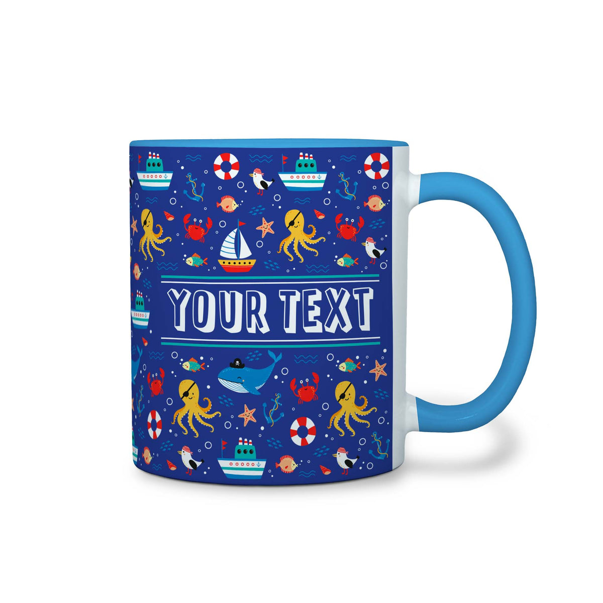 Personalized Light Blue Accent Mug - Nautical - 11 Ounces