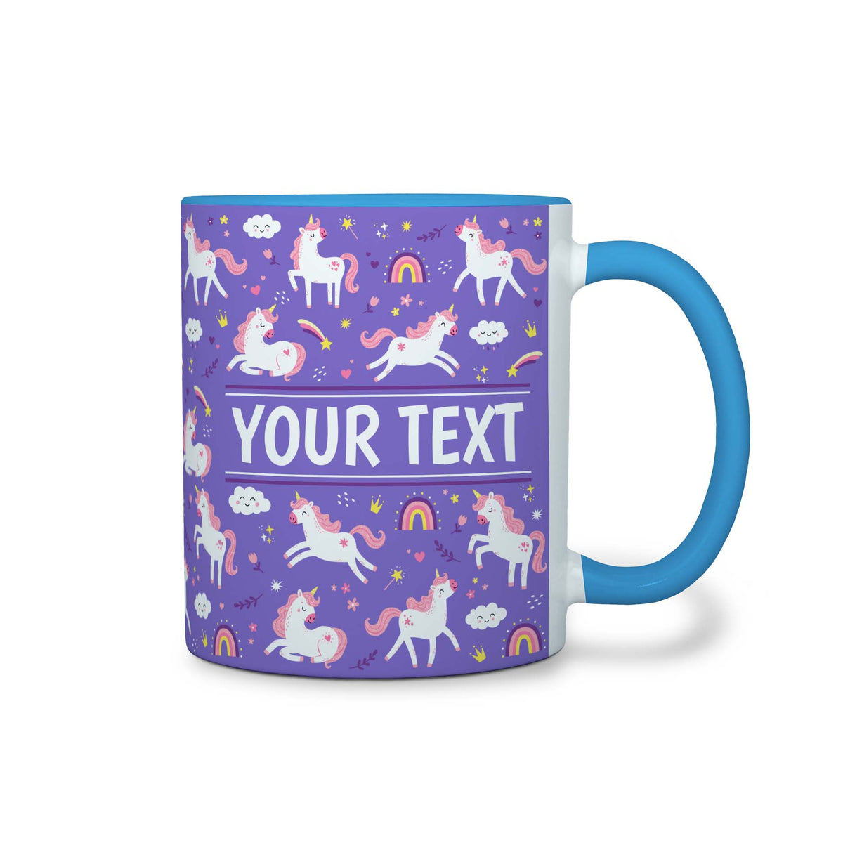 Personalized Light Blue Accent Mug - Unicorns - Purple - 11 Ounces