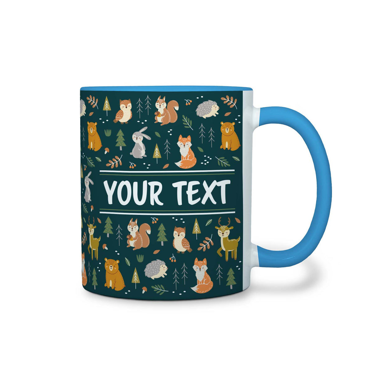 Personalized Light Blue Accent Mug - Woodland Creatures - 11 Ounces