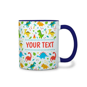Personalized Navy Blue Accent Mug - Dinosaurs - 11 Ounces