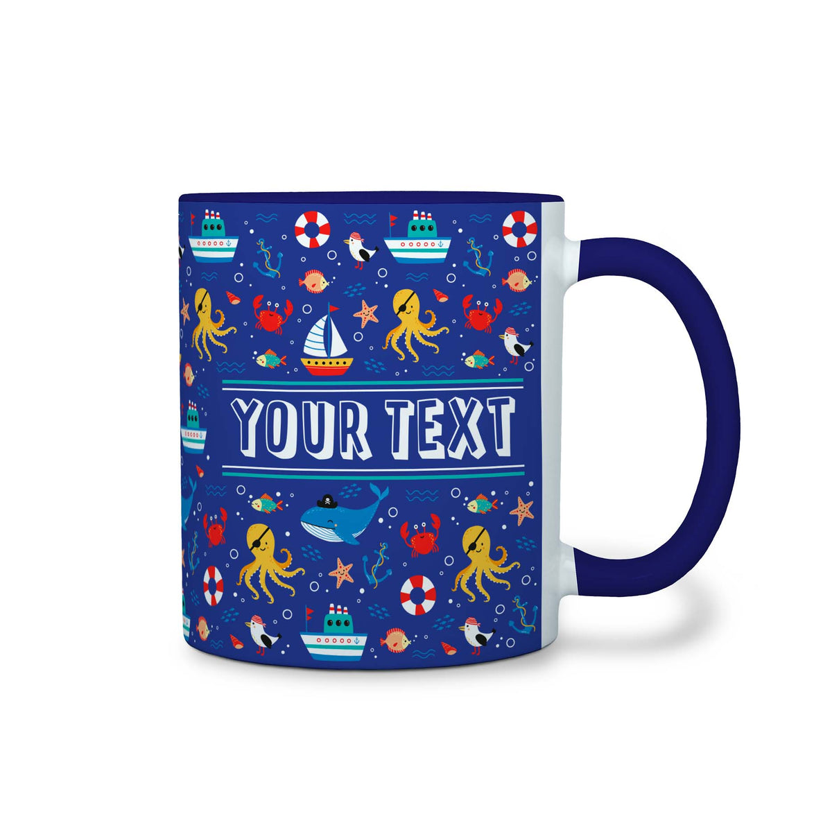 Personalized Navy Blue Accent Mug - Nautical - 11 Ounces