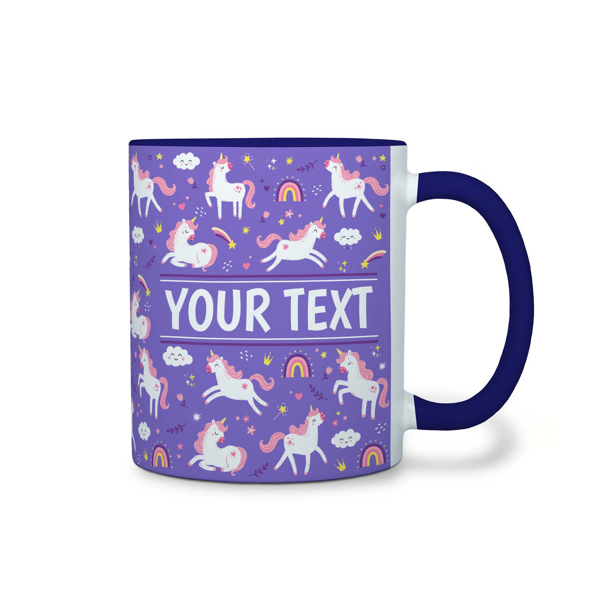 Personalized Navy Blue Accent Mug - Unicorns - Purple - 11 Ounces