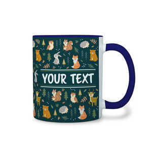 Personalized Navy Blue Accent Mug - Woodland Creatures - 11 Ounces