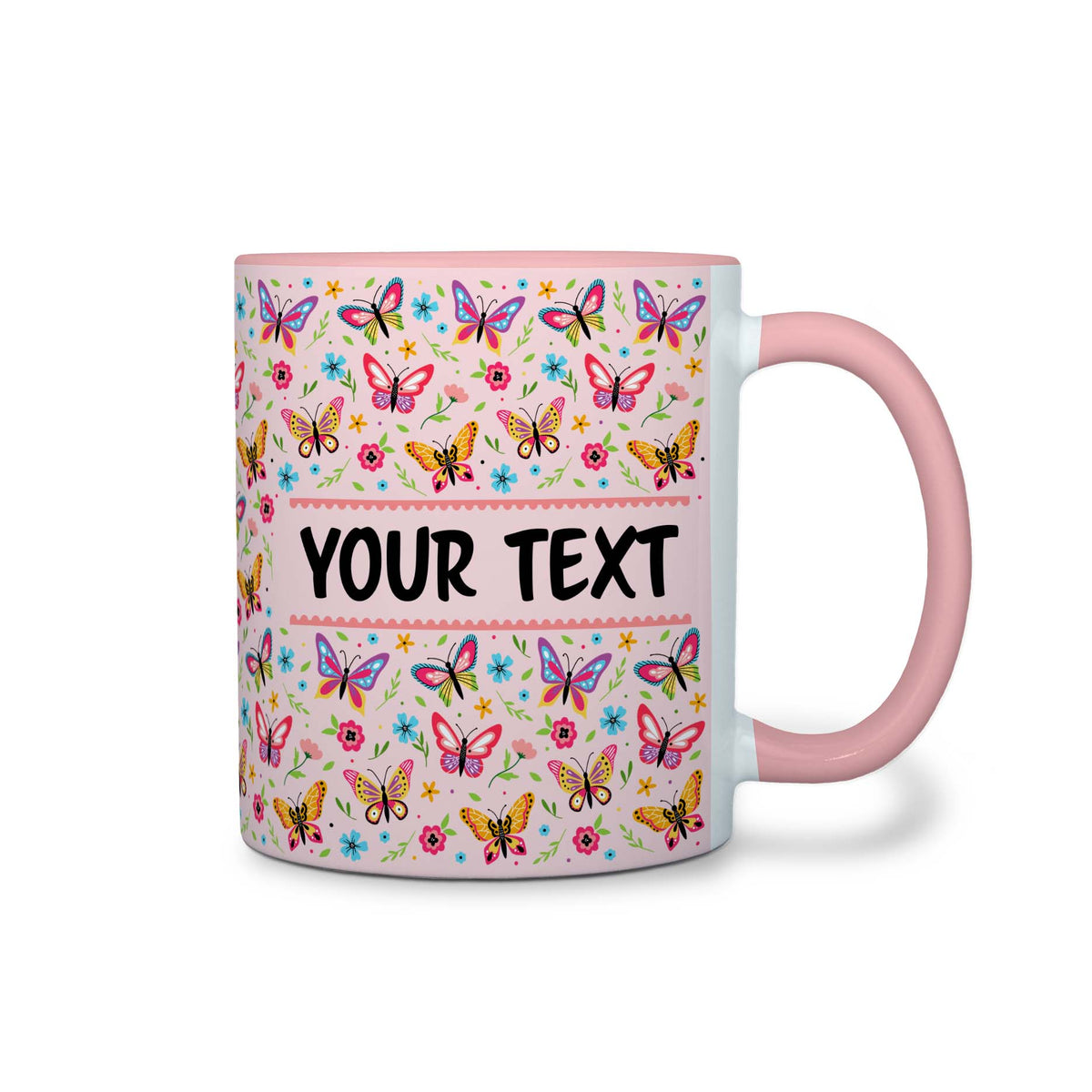 Personalized Pink Accent Mug - Butterflies - 11 Ounces