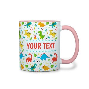 Personalized Pink Accent Mug - Dinosaurs - 11 Ounces