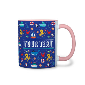 Personalized Pink Accent Mug - Nautical - 11 Ounces