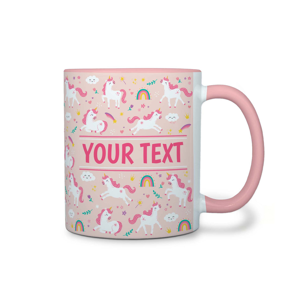 Personalized Pink Accent Mug - Unicorns - Pink - 11 Ounces