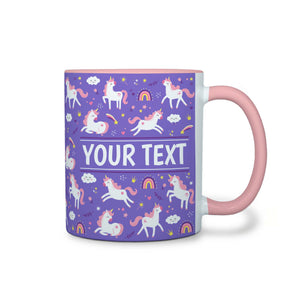 Personalized Pink Accent Mug - Unicorns - Purple - 11 Ounces