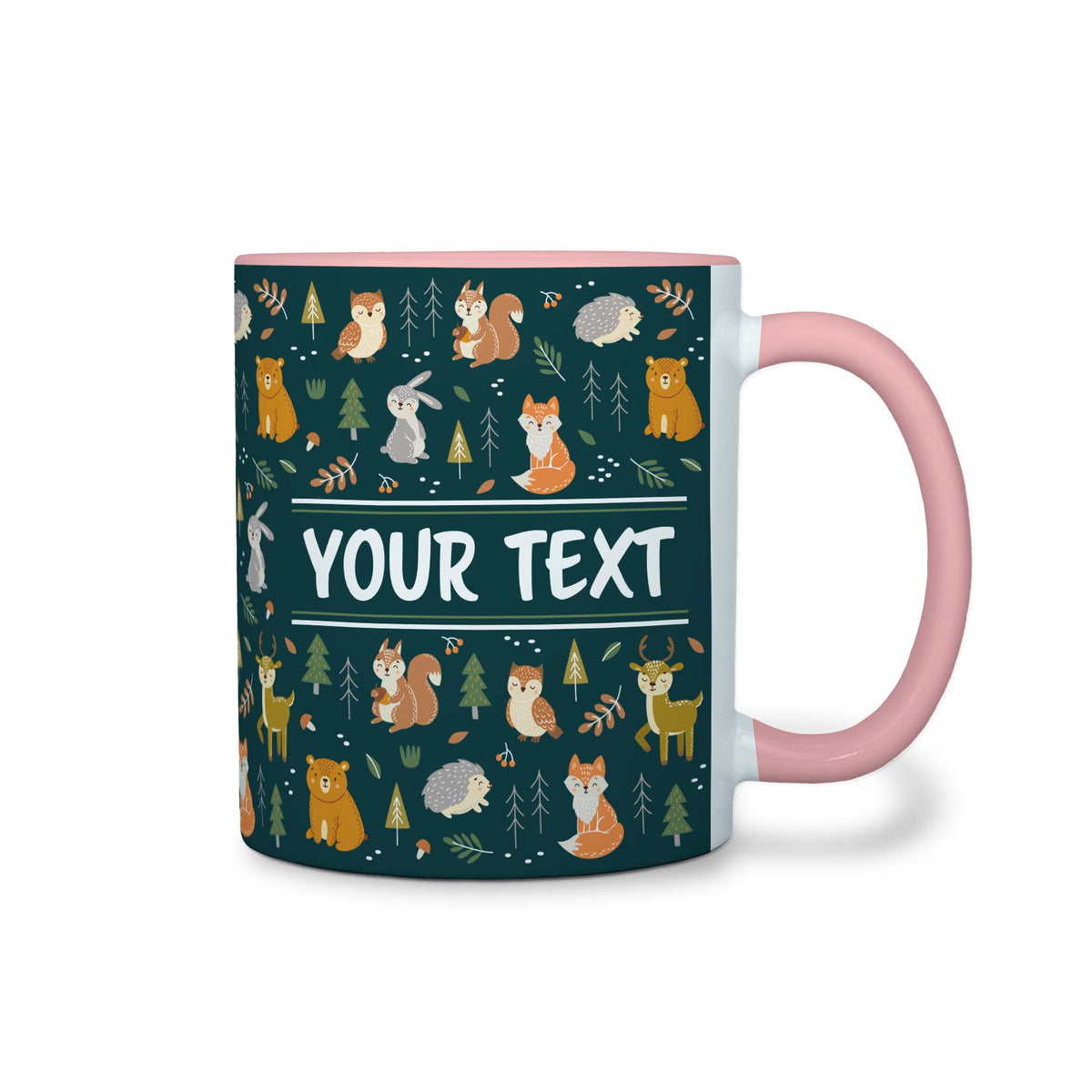 Personalized Pink Accent Mug - Woodland Creatures - 11 Ounces
