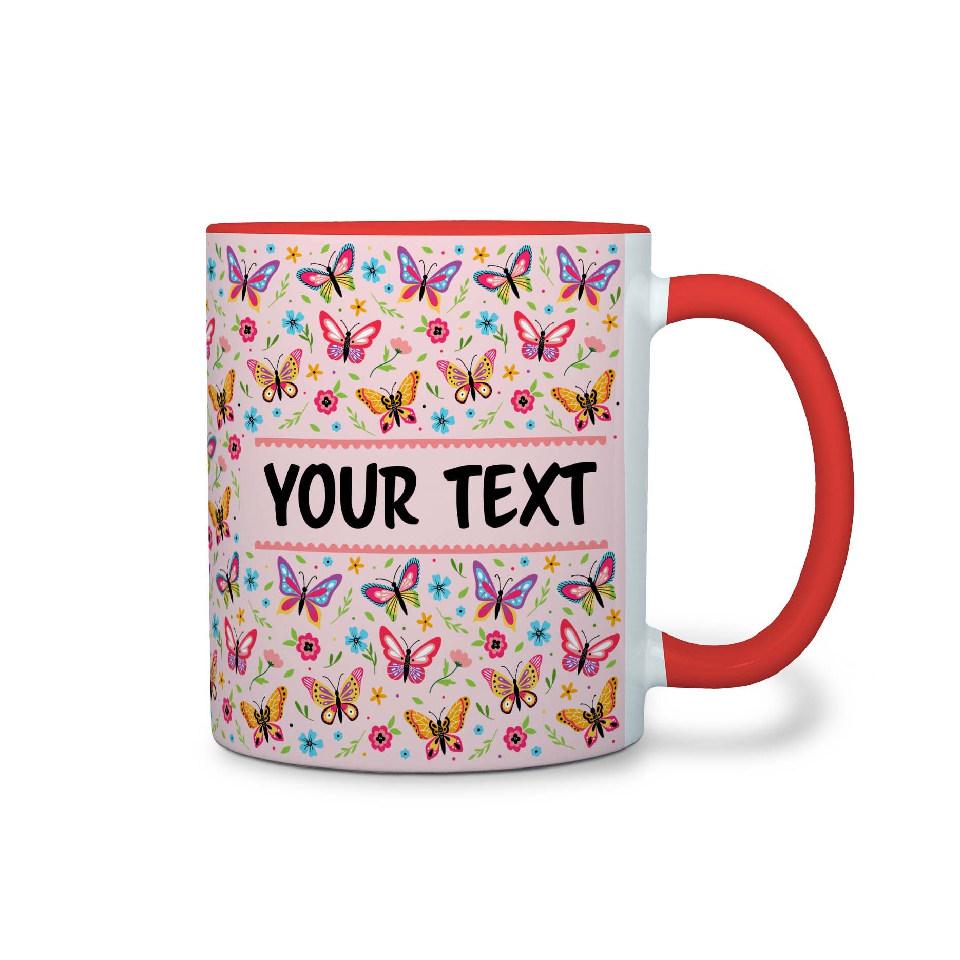 Personalized Red Accent Mug - Butterflies - 11 Ounces
