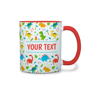 Personalized Red Accent Mug - Dinosaurs - 11 Ounces
