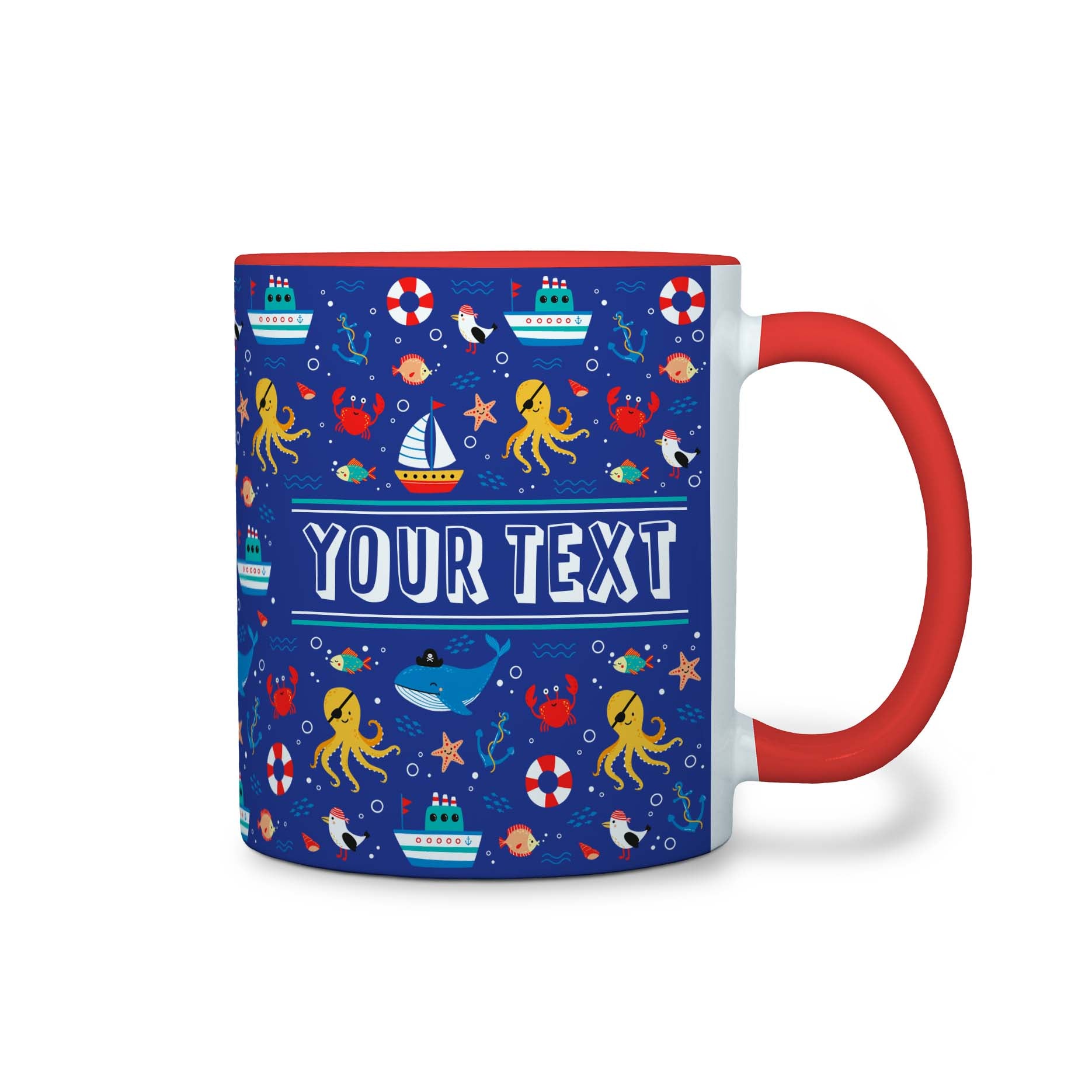 Personalized Red Accent Mug - Nautical - 11 Ounces