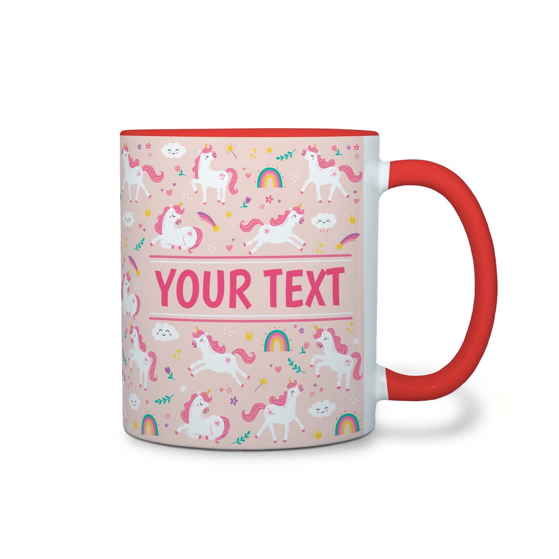 Personalized Red Accent Mug - Unicorns - Pink - 11 Ounces