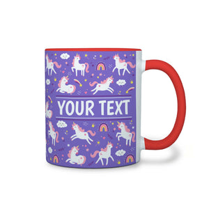 Personalized Red Accent Mug - Unicorns - Purple - 11 Ounces