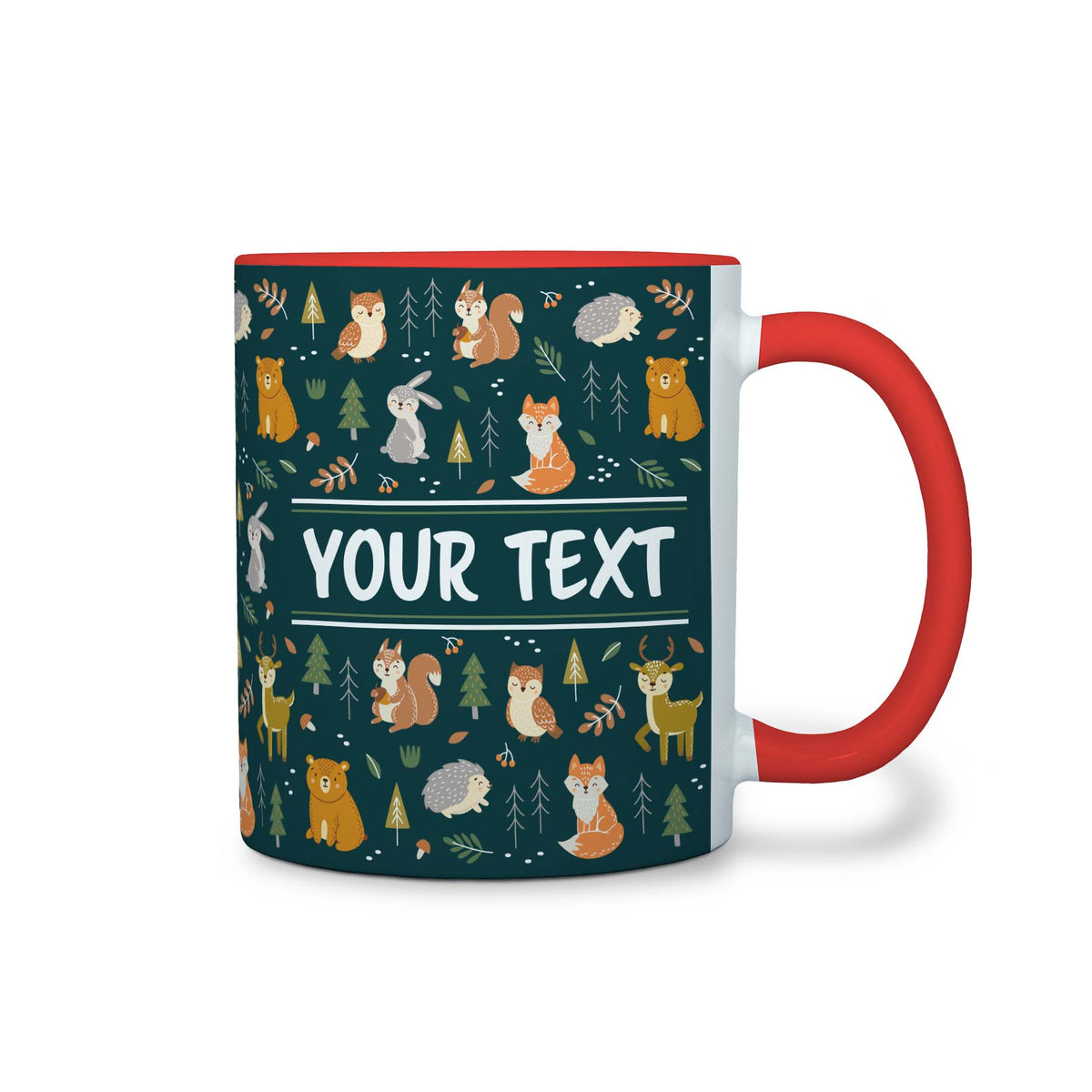 Personalized Red Accent Mug - Woodland Creatures - 11 Ounces