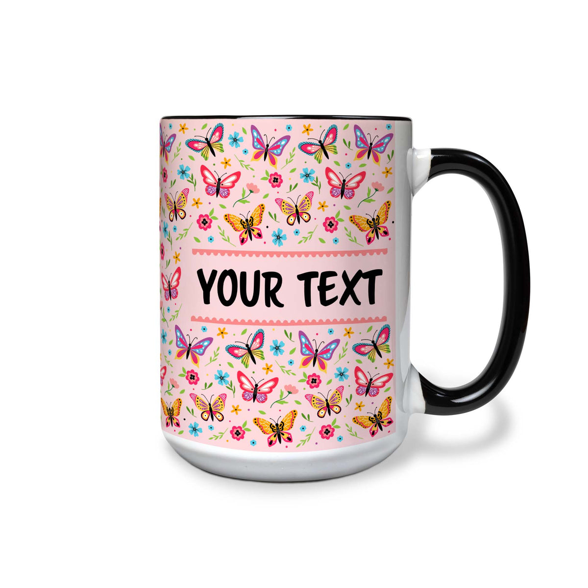 Personalized Black Accent Mug - Butterflies - 15 Ounces