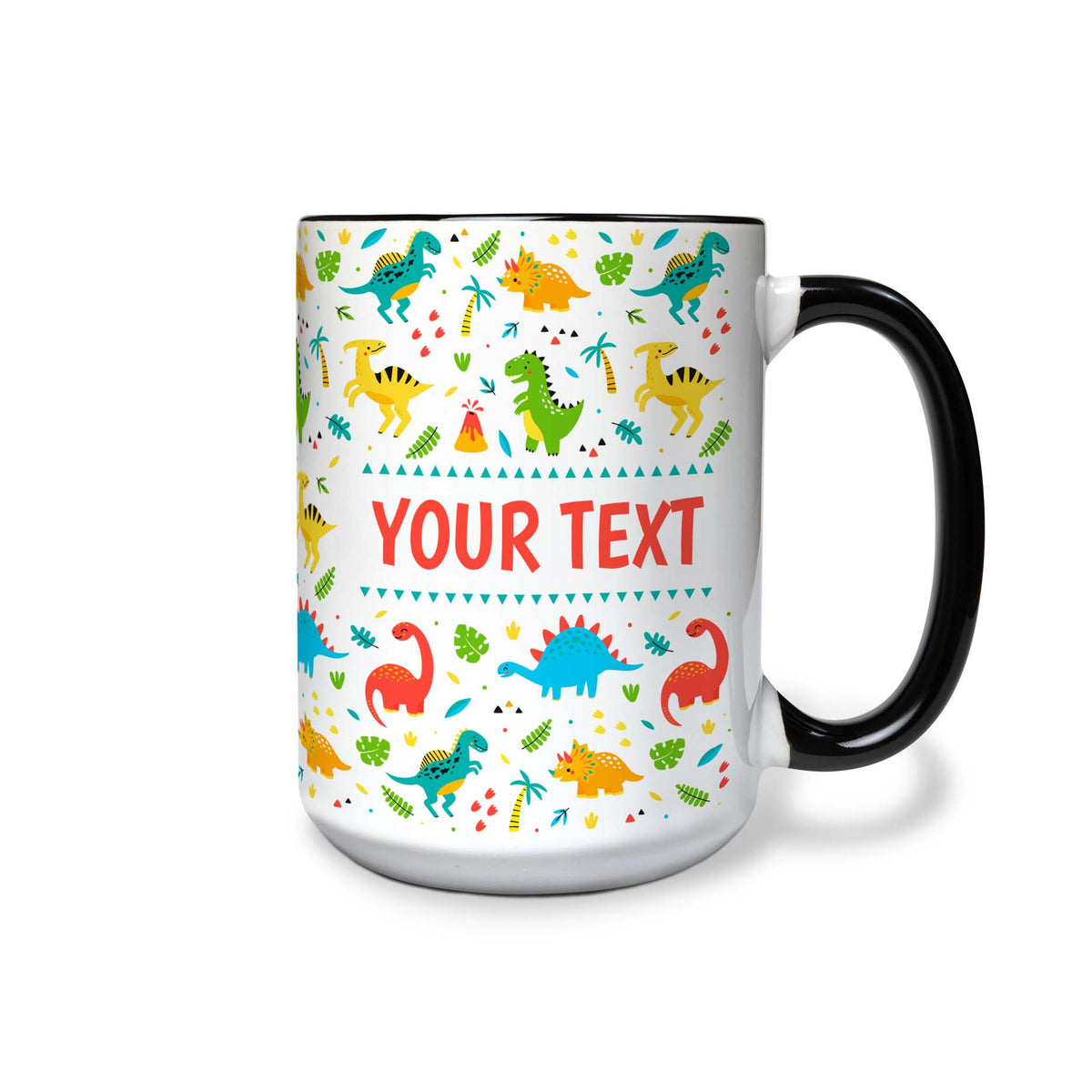 Personalized Black Accent Mug - Dinosaurs - 15 Ounces