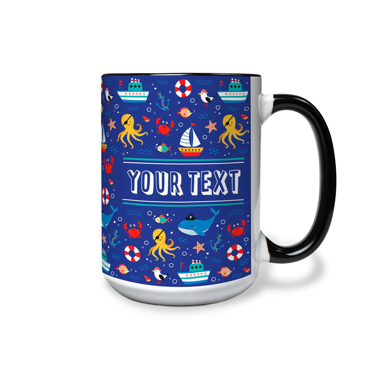 Personalized Black Accent Mug - Nautical - 15 Ounces