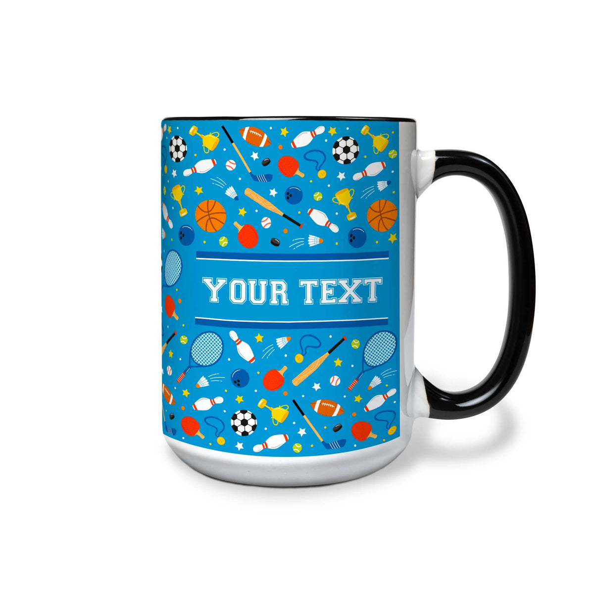 Personalized Black Accent Mug - Sports - 15 Ounces