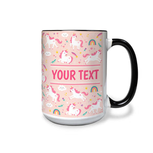 Personalized Black Accent Mug - Unicorns - Pink - 15 Ounces
