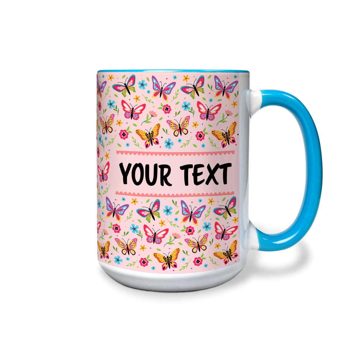 Personalized Light Blue Accent Mug - Butterflies - 15 Ounces