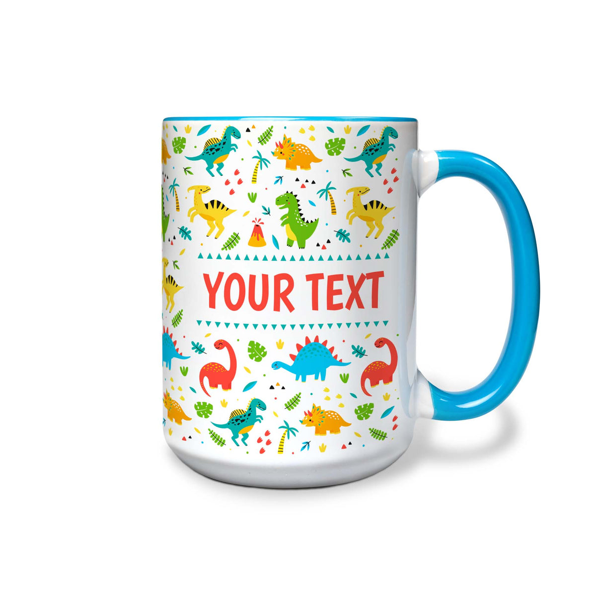 Personalized Light Blue Accent Mug - Dinosaurs - 15 Ounces