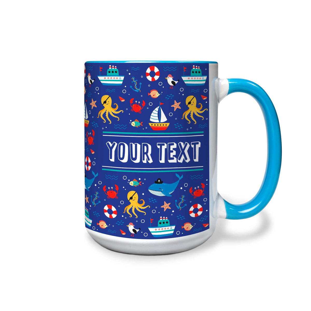 Personalized Light Blue Accent Mug - Nautical - 15 Ounces