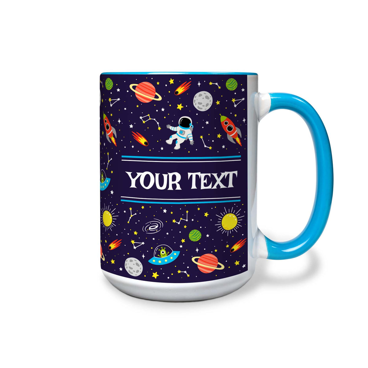 Personalized Light Blue Accent Mug - Space - 15 Ounces