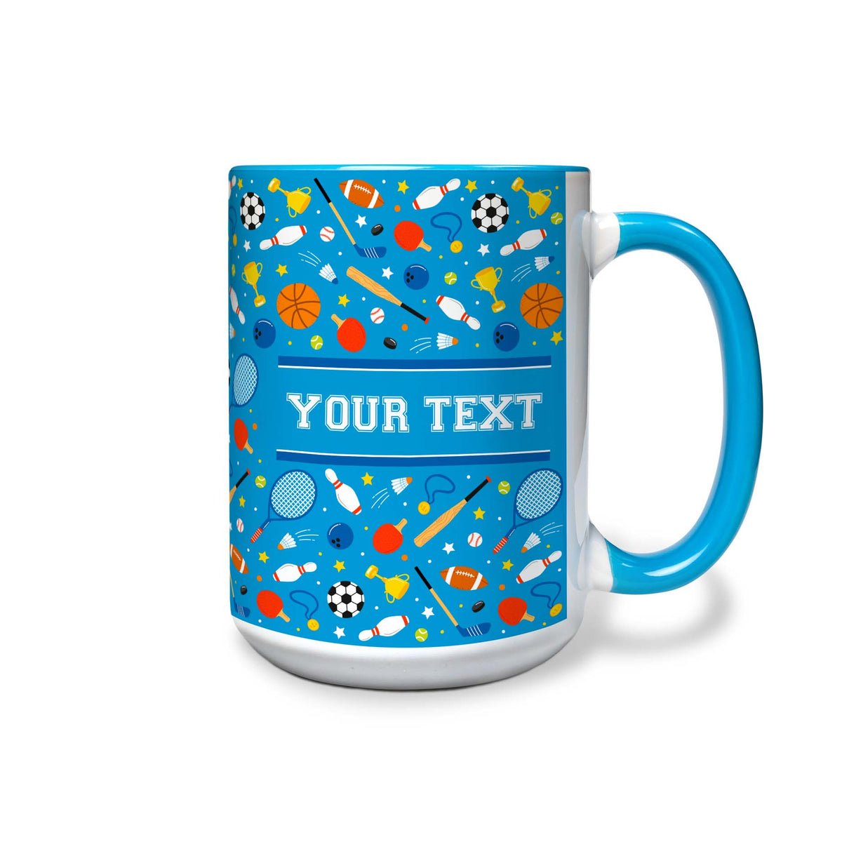 Personalized Light Blue Accent Mug - Sports - 15 Ounces