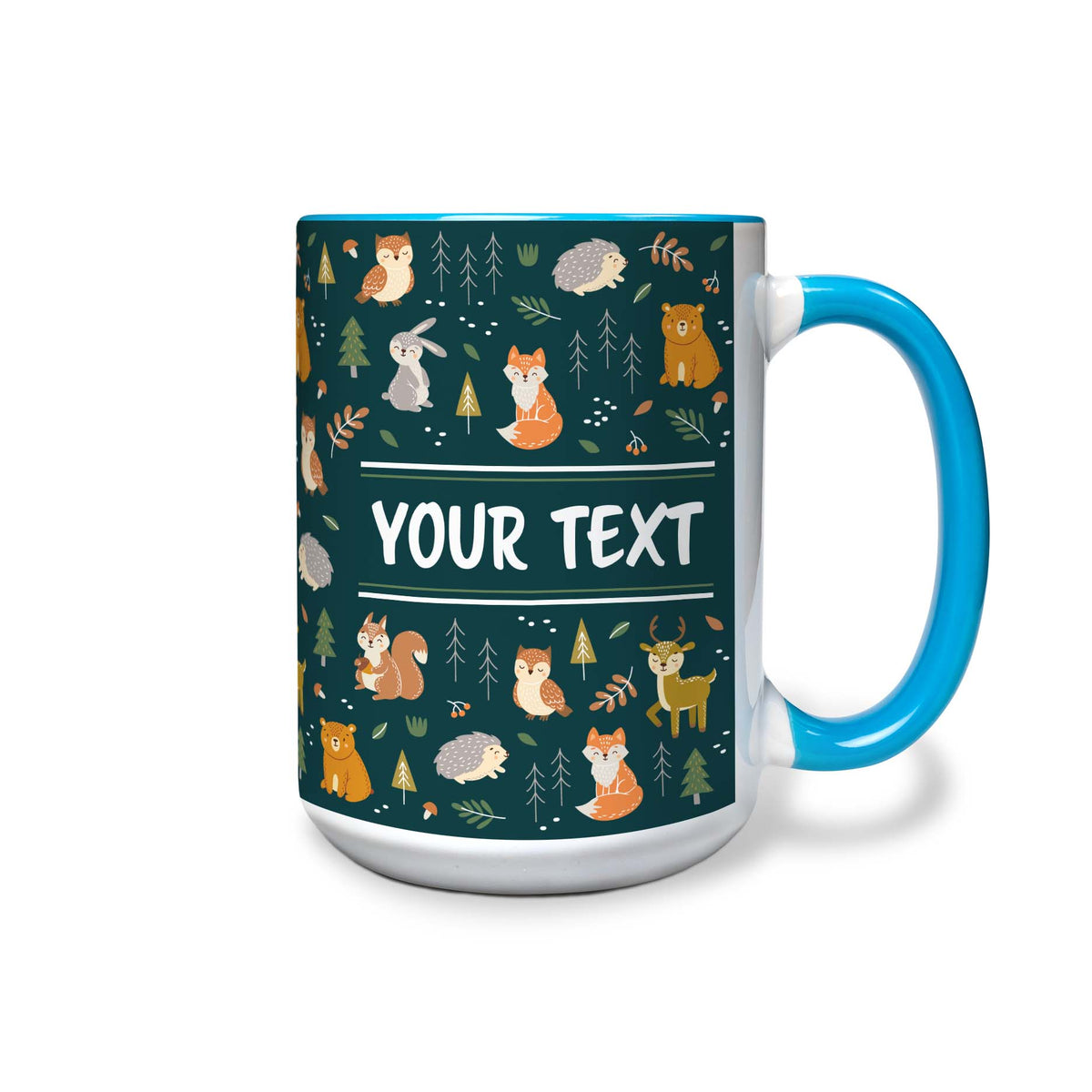 Personalized Light Blue Accent Mug - Woodland Creatures - 15 Ounces