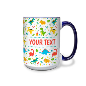 Personalized Navy Blue Accent Mug - Dinosaurs - 15 Ounces