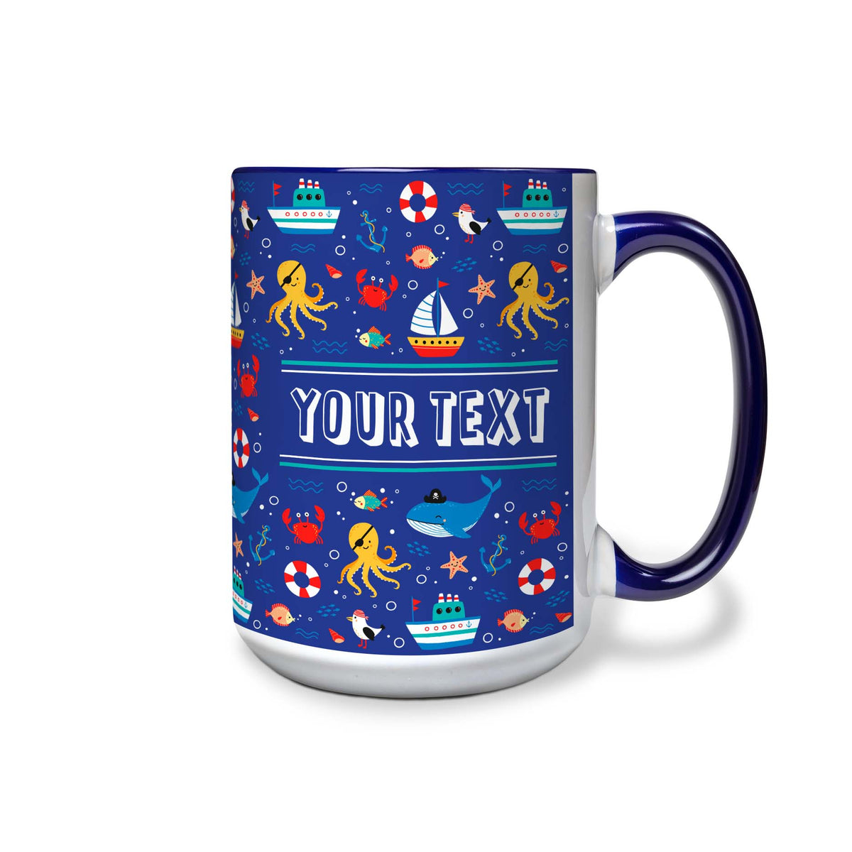 Personalized Navy Blue Accent Mug - Nautical - 15 Ounces
