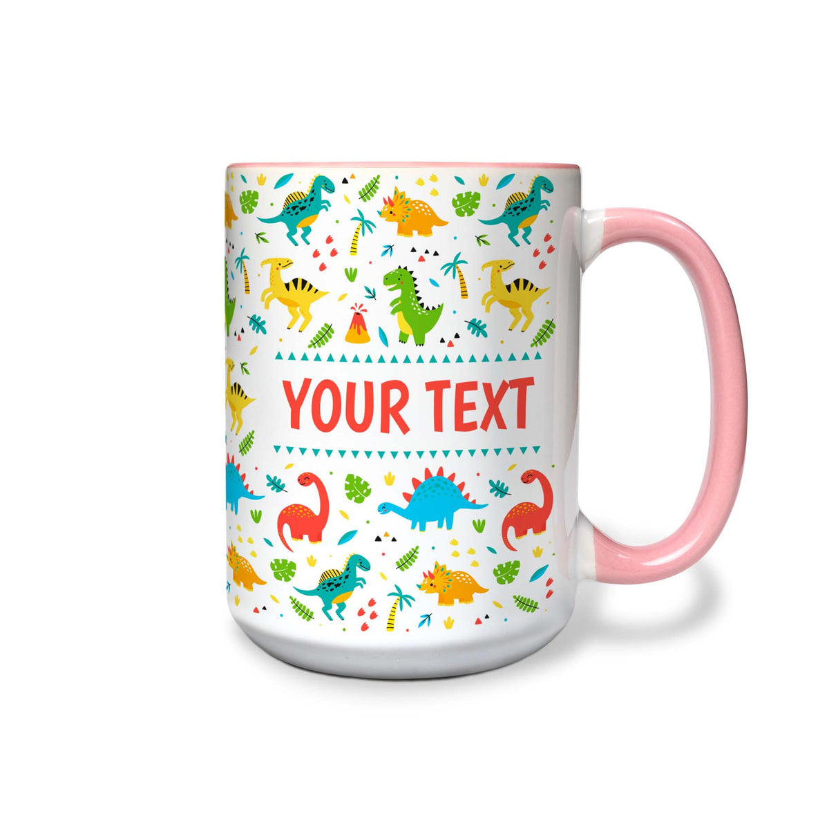 Personalized Pink Accent Mug - Dinosaurs - 15 Ounces