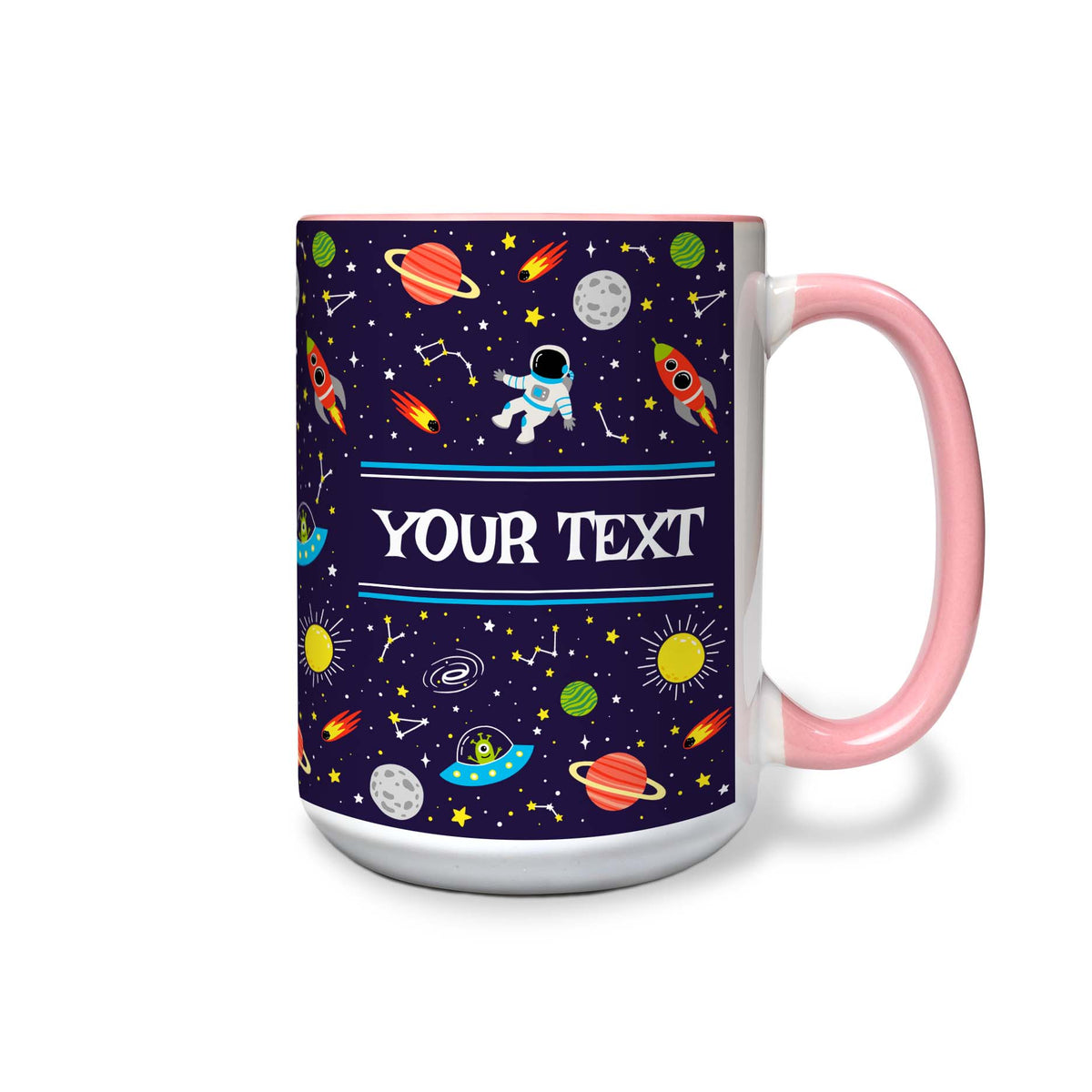 Personalized Pink Accent Mug - Space - 15 Ounces